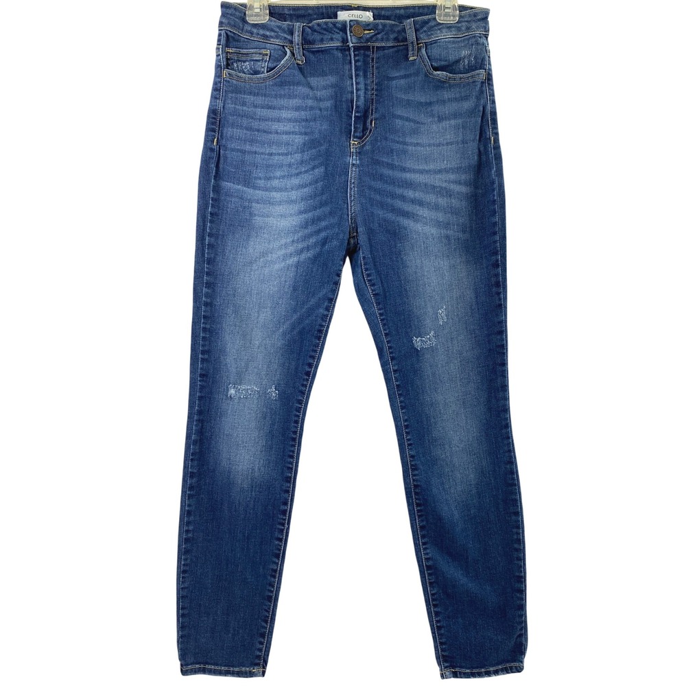 Cello Jeans Juniors 13 Distress Skinny High Rise Medium Wash Denim Stretch